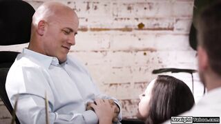 Stepdad Derrick Pierce teaching his stepson Nathan Bronson how to run the company and that includes banging the tiny secretary Whitney Wright