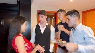 Argentina Celebrates Her Birthday with a Group-sex, Double Penetration, and Drinking A lot of Milk