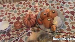 Large tit blond housewife gets railed over the dinner table and swallows a mouthful of cum