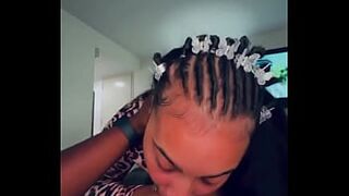 Lightskin black chick sucking ebony ramrod cum in throat