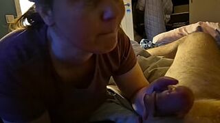 Lengthy oral job with hard throat bang cum