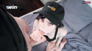 Cum on the face of a beautiful hotty 3 times in a row in one fellatio. a lot of cum - pinkloving