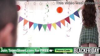 Freeuse Dream - Sexy Golden-haired Birthday Cutie Squirts All Over Her Stepdad And Stepsis During Trio