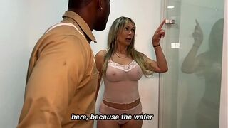 Sexy breasty mother I'd like to fuck can't control herself and suggests herself to the plumber with a large ramrod - Monique Fuentes