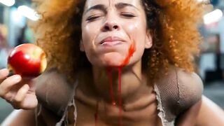That babe Bites Apple in Public, Cum Pours Out