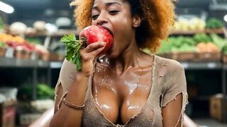 That babe Bites Apple in Public, Cum Pours Out