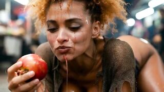 That babe Bites Apple in Public, Cum Pours Out
