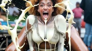 That babe Bites Apple in Public, Cum Pours Out