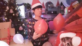Jon Arteen blows, plays, cuddles, smells, pops taut balloons until bursting wanking to cumming for Christmas