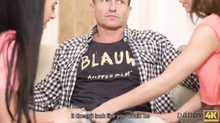 DADDY4K. Fresh dad of enchanting babes Eveline and Silvia seduces 'em