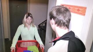 Large butt tattooed wife just came to her neighbour for assist about her laundry...then that babe suddenly accepts and a screw aid