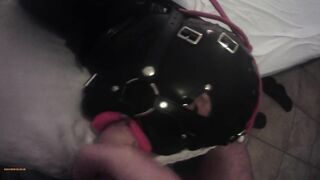 mother I'd like to fuck hogtied in latex and high heels with a lip open throat gag POV. Great throat banging action