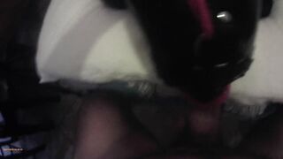 mother I'd like to fuck hogtied in latex and high heels with a lip open throat gag POV. Great throat banging action