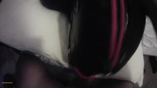mother I'd like to fuck hogtied in latex and high heels with a lip open throat gag POV. Great throat banging action