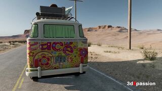 Psychedelic Roadside Sex Vibes in a Painted Van - Sloppy oral sex, reverse cowgirl, missipnary & ejaculation