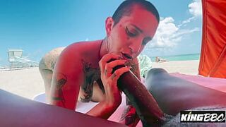 Welcome to Miami! Pornstar Gia Sweet Sucks Louie Smalls on a Public Beach at KingBBC