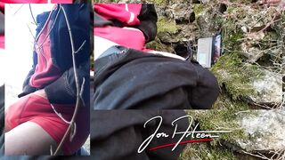 Homo Oriental twink Jon Arteen wanks outdoor winter risky, ruined climax, large jizz flow cleans jizz haunch