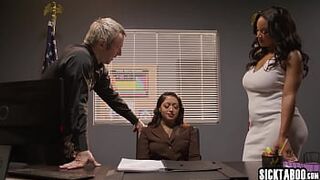 Excited hottie and large weenie man enjoyed coarse trio sex