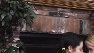 2 lesbos banged by XXL jock