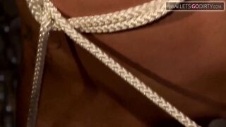 Sexy cutie gets finger screwed during the time that tied with chains