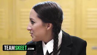 Rock Angel Wednesday Adams Has an Interracial Trio With Her Classmates