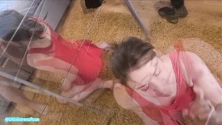 Sinless cutie in red costume massive cum facial