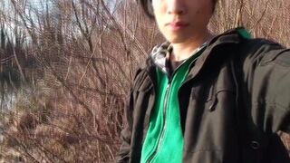 Jon Arteen takes his twink shlong outside, pees in a lake and suddenly feels the urge to masturbate