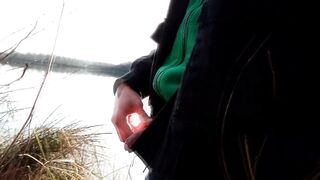 Jon Arteen takes his twink shlong outside, pees in a lake and suddenly feels the urge to masturbate