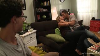 Boyfriend likes watching his lascivious GF suck and bang in front of him
