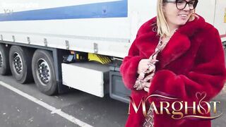 Exhibitionist Parking Lot: Trucker Spots Me and Screws Me Like a Bitch in His Truck Cab
