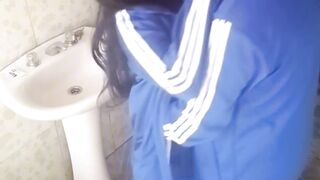 CAUGHT IN THE BATHS HAVING SEX WITH HER CLASSMATE!!!!! A curvy angel from the technical school is caught having sex during recess!!!!