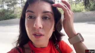 Insane Hotty Sucking Wang in the Bushes - Giant Facial Public Cumwalk