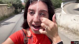 Insane Hotty Sucking Wang in the Bushes - Giant Facial Public Cumwalk