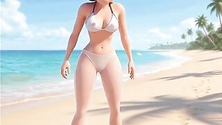 The astounding mama puts on her purple bikini