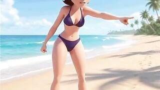 The astounding mama puts on her purple bikini