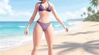 The astounding mama puts on her purple bikini