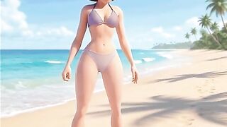 The astounding mama puts on her purple bikini