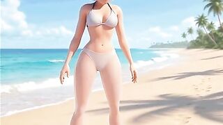 The astounding mama puts on her purple bikini