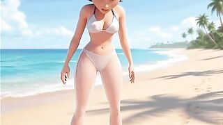 The astounding mama puts on her purple bikini