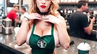 A Hot waitress in a café three (AI-generated) (No live-action) (NSFW)