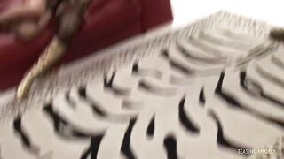 Ebony playgirl and her ally wanna screw jointly on the sofa