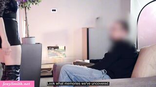 Jeny Smith enticed a dude and made him see her masturbate with a toy in her cunt.