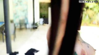 Pequitas is a hawt, tattooed Mexican woman who seduces Brian Evansx in the pool until they have sex
