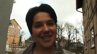 Obese unshaved brunette hair rubs and fingers her snatch at the casting