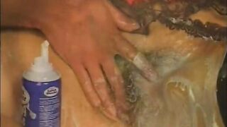 Juicy and dirty bitch wearing nylons and underware gets slammed