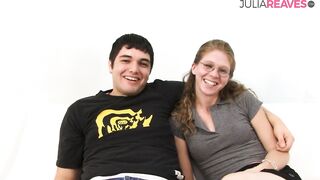 Shy cutie sucks a BBC then gets banged hard as boyfriend watches jealously