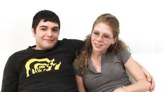 Shy cutie sucks a BBC then gets banged hard as boyfriend watches jealously