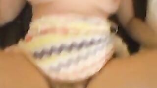 Thick curly brunette hair amateur bounces on a jock