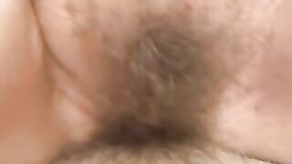 Thick curly brunette hair amateur bounces on a jock