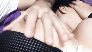 Kisses, fondles, banging and many suckings of her large natural bazookas, enjoying being breastfed and biting her swollen teats